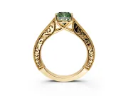 Solitaire Engagement Ring Setting for Fancy Green Cushion Cut Center with Engraved Pave Band and Prong Head in Yellow Gold
