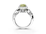 Bypass Halo Engagement Ring Setting for Fancy Yellow Princess Cut Center with Bezel Accents, Milgrain and Prong Head in Platinum