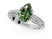 Solitaire Engagement Ring Setting for Fancy Green Pear-Shaped Center with Multi-Row Pave Accents and Basket Head in Platinum