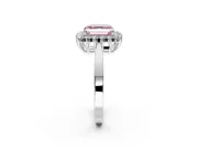 Starburst Halo Engagement Ring Setting for Fancy Pink Asscher Cut Center with Flat Cathedral Band and Prong Head in White Gold