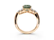 Cluster Engagement Ring Setting for Fancy Green Princess Cut Center with Round Cut Accent Frame and Prong Head in Rose Gold