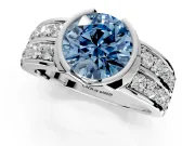 Bezel Engagement Ring Setting for Fancy Blue Round Cut Center with Wide Channel-Set Band and Bezel Head in Sterling Silver
