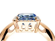 Halo Engagement Ring Setting for Fancy Blue Asscher Cut Center with Tapered Plain Band and Prong Head in Rose Gold
