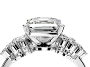 Cluster Engagement Ring Setting for Asscher Cut Center with 2-Row Shoulder Clusters and Prong Head in Sterling Silver
