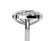 Single Halo Engagement Ring Setting for Asscher Cut Center with Corner Claws, Plain Band and Prong Head in Sterling Silver