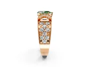 Pave Engagement Ring Setting for Fancy Green Pear-Shaped Center with Curved Accent Rows, Openwork and Prong Head in Rose Gold