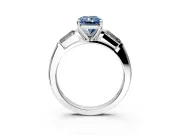 3 Stone Engagement Ring Setting for Fancy Blue Radiant Cut Center with Tapered Baguettes, Plain Band and Prong Head in Sterling Silver