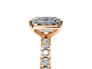 Solitaire Engagement Ring Setting for Emerald Cut Center with Round Cut Pave Band and Prong Head in Rose Gold