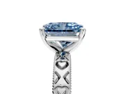 Solitaire Engagement Ring Setting for Fancy Blue Radiant Cut Center with XO Engraved Band and Prong Head in Platinum
