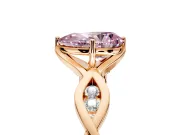 Solitaire Engagement Ring Setting for Fancy Pink Pear-Shaped Center with Accented Twist Band and Leaf Prong Head in Rose Gold