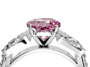 Channel-Set Engagement Ring Setting for Fancy Pink Round Cut Center with Baguette Band and Prong Head in Sterling Silver