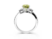 3 Stone Engagement Ring Setting for Fancy Yellow Radiant Cut Center with Round Cut Side Accents and Prong Head in White Gold