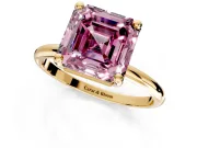 Minimalist Solitaire Engagement Ring Setting for Fancy Pink Asscher Cut Center with Thin Band and Prong Head in Yellow Gold