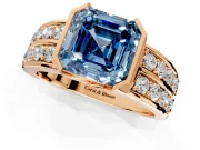 Bezel Engagement Ring Setting for Fancy Blue Asscher Cut Center with Wide Channel-Set Band and Bezel Head in Rose Gold