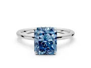 Solitaire Engagement Ring Setting for Fancy Blue Radiant Cut Center with Plain Band, Open Basket and Prong Head in Platinum