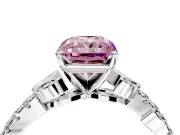 Leaf Motif Engagement Ring Setting for Fancy Pink Radiant Cut Center with Pave Band and Prong Head in Sterling Silver