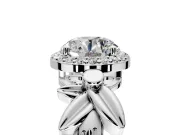 Halo Engagement Ring Setting for Round Cut Center with Floral Band and Prong Head in Platinum