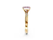 Side Accent Engagement Ring Setting for Fancy Pink Radiant Cut Center with Accent Shoulders and Prong Head in Yellow Gold