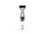 3 Stone Engagement Ring Setting for Fancy Black Emerald Cut Center with Pave Split Shank and Prong Head in Sterling Silver