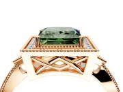 Halo Engagement Ring Setting for Fancy Green Princess Cut Center with Milgrain Rim, Pave Band and Prong Head in Rose Gold