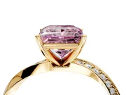 Side Accent Engagement Ring Setting for Fancy Pink Princess Cut Center with Accent Shoulders and Prong Head in Yellow Gold