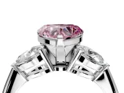3 Stone Engagement Ring Setting for Fancy Pink Heart-Shaped Center with Large Pear-Shaped Accents and Prong Head in Sterling Silver