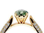 Solitaire Engagement Ring Setting for Fancy Green Pear-Shaped Center with Multi-Row Accents and Prong Head in Yellow Gold