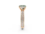 Solitaire Engagement Ring Setting for Fancy Green Radiant Cut Center with Domed Multi-Row Pave Band and Prong Head in Rose Gold