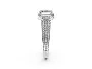 Solitaire Engagement Ring Setting for Asscher Cut Center with Accented Split Shank and Prong Head in Platinum