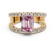 Solitaire Engagement Ring Setting for Fancy Pink Emerald Cut Center with Wide-Open Split Shank and Prong Head in Yellow Gold