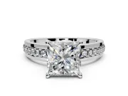Solitaire Engagement Ring Setting for Princess Cut Center with Raised Channel Band and Prong Head in Platinum