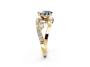 Solitaire Engagement Ring Setting for Fancy Blue Oval Center with Pave Bypass Twist Band and Prong Head in Yellow Gold