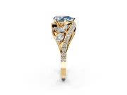 Halo Engagement Ring Setting for Fancy Blue Pear-Shaped Center with Marquise and Pave Bypass Band and Prong Head in Yellow Gold