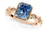 Milgrain Bezel Engagement Ring Setting for Fancy Blue Radiant Cut Center with Marquise Stations and Bezel Head in Rose Gold
