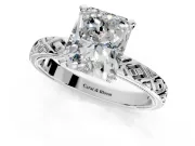 Solitaire Engagement Ring Setting for Radiant Cut Center with Milgrain X Pattern Band and Prong Head in White Gold