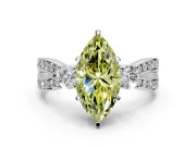 3 Stone Engagement Ring Setting for Fancy Yellow Marquise Center with Pave Twist Band and Prong Head in Platinum