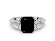 3 Stone Engagement Ring Setting for Fancy Black Radiant Cut Center with Large Pear-Shaped Accents and Prong Head in Platinum