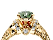 Solitaire Engagement Ring Setting for Fancy Green Pear-Shaped Center with Filigree Accent Basket and Prong Head in Yellow Gold