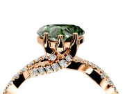 Solitaire Engagement Ring Setting for Fancy Green Heart-Shaped Center with Narrow Twist Pave Band and Prong Head in Rose Gold