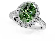 Halo Engagement Ring Setting for Fancy Green Oval Center with Raised Halo, Pave Band and Prong Head in Platinum