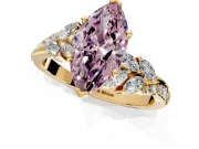 Solitaire Engagement Ring Setting for Fancy Pink Marquise Center with Marquise Accent Twist Band and Prong Head in Yellow Gold