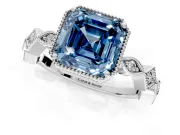 Milgrain Bezel Engagement Ring Setting for Fancy Blue Asscher Cut Center with Marquise Stations and Bezel Head in Platinum