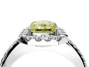 Pave Halo Engagement Ring Setting for Fancy Yellow Radiant Cut Center with Single Row Pave Band and Prong Head in White Gold