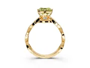 Solitaire Engagement Ring Setting for Fancy Yellow Asscher Cut Center with Accented Twist Band and Leaf Prong Head in Yellow Gold
