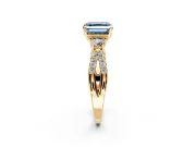 3 Stone Engagement Ring Setting for Fancy Blue Asscher Cut Center with Pave Split Shank and Prong Head in Yellow Gold