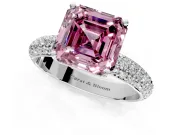 Solitaire Engagement Ring Setting for Fancy Pink Asscher Cut Center with Domed Multi-Row Pave Band and Prong Head in Sterling Silver