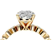 Solitaire Engagement Ring Setting for Cushion Cut Center with Bezel-Dot Beaded Band and Prong Head in Yellow Gold