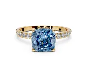 Solitaire Engagement Ring Setting for Fancy Blue Cushion Cut Center with Pave Accents and Prong Head in Yellow Gold