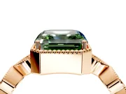 Vintage Station Engagement Ring Setting for Fancy Green Asscher Cut Center with Accents and Prong Head in Rose Gold