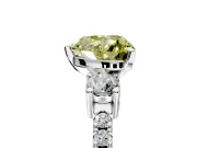 3 Stone Engagement Ring Setting for Fancy Yellow Heart-Shaped Center with Round Cut Side Accents and Prong Head in White Gold